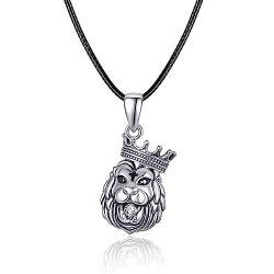 REDSUN 925 Sterling Silber Löwenkönig Halskette für Männer Jungen Krone Löwenkopf Anhänger Halskette Cubic Zirkonia Hip Hop Schmuck von REDSUN