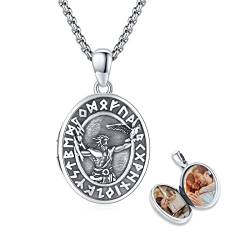 REDSUN Religiöse Beschützer Halskette 925 Sterling Silber Zeus Kette Gott Halskette Mythos Anhänge Foto Medaillon Amulett Wikinger Schmuck für Herren Sohn Damen Geschenke von REDSUN