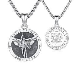 REDSUN Saint Michael Halskette Saint Michael Kette 925 Sterling Silber Erzengel Michael Anhänger Religiöser Erzengel Saint Michael Amulett Schmuck Geschenke für Herren Herren Damen Teenager von REDSUN