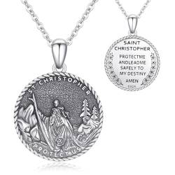 REDSUN St. Christophorus Halskette 925 Sterling Silber St. Christophorus Anhänger Halskette St. Christophorus Medaillen für Männer Frauen religiösen Schmuck Geschenke von REDSUN