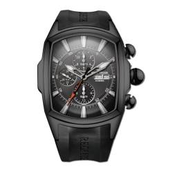 REEF TIGER Tonneau RGA3069-P Herren Multifunktions-Armbanduhr, mechanisch, analog, leuchtend, Silikonarmband, Automatikuhr mit Kalender, RGA3069-P-BBB, Automatikuhr von REEF TIGER