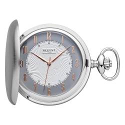 Regent Herren Taschenuhr Savonnette Verchromt 50 MM Quarz Arabische Zahlen P-728 von REGENT