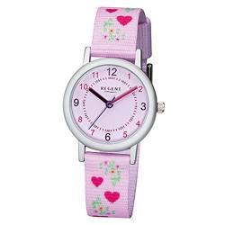 Regent Kinder-Armbanduhr Elegant Analog Textil Stoff-Armband lila rosa Quarz-Uhr Ziffernblatt lila rosa URF1129 von REGENT