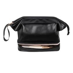 Kosmetiktasche Damen Kosmetiktasche, wasserdichte Kosmetiktasche mit Bodentasche zur Aufbewahrung von Kosmetika auf Reisen Kulturbeutel(Black) von REIFOR