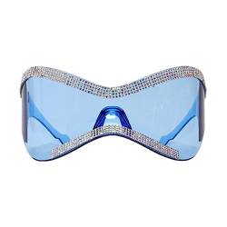 REITINGE Punk-Sonnenbrille, übergroße Sport-Sonnenbrille, Diamant-Strass-Sonnenbrille, Zukunfts-Brillen, Blaue Scheiben von REITINGE