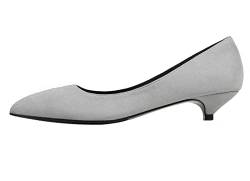 Damen Spitz-Toe Kätzchen Low Heels Pumps Breite Kleid Pump Schuhe Grau 36 EU von REKALFO