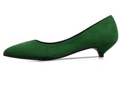 Damen Spitz-Toe Kätzchen Low Heels Pumps Breite Kleid Pump Schuhe Grün 35 EU von REKALFO