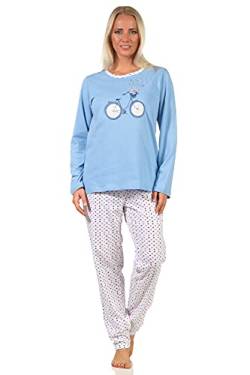 Damen Schlafanzug Langarm, Pyjama in frühlingshafter Optik mit Punkten - 66538, Farbe:blau, Größe:36-38 von RELAX by Normann