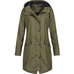 Wasserdichte Jacken Damen Winter Regenjacke Damen Warm mittellanger Windbreaker Mantel Leichter Outdoor Trench Regenmantel Übergröße S-5XL KaloryWee, A-army Grün, 48 von RENYIN