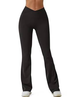 REORIA Damen Yoga Hosen Einfarbige Jogginghose Leggings Schlaghose Mit Kreuzbund und weitem Bein Schwarz XXL von REORIA