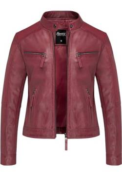 REPUBLIX Damen Echtleder Jacke Biker Zipper Lederjacke RJ-8006 Bordeaux L von REPUBLIX