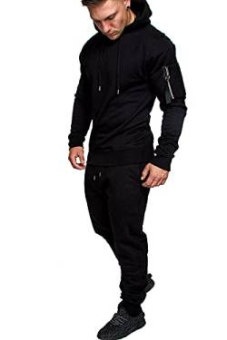 REPUBLIX Herren Cargo Stil Sportanzug Jogginganzug Trainingsanzug Sporthose+Hoodie R-0028 Schwarz XL von REPUBLIX