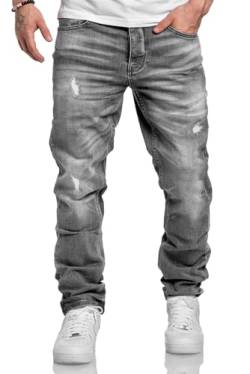 REPUBLIX Herren Jeans Regular Straight Fit Denim Hose Destroyed R7998 Grau W30/L30 von REPUBLIX