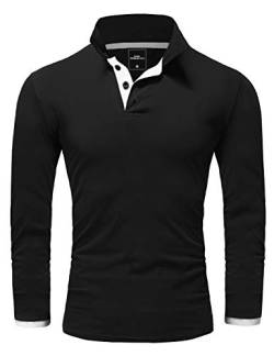 REPUBLIX Herren Poloshirt Basic Kontrast Langarm Polohemd Shirt R0521 Schwarz/Weiß XXL von REPUBLIX