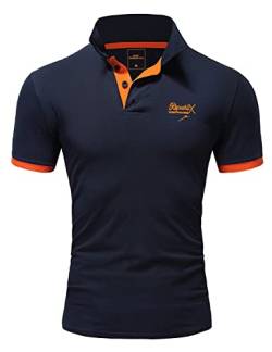 REPUBLIX Herren Poloshirt Basic Kontrast Stickerei Kragen Kurzarm Polohemd T-Shirt R-0056 Navyblau/Orange M von REPUBLIX