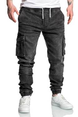 REPUBLIX Herren Sweathose in Stretch Denim Männer Cargo Jogging Jeans R7024 Schwarz W30 von REPUBLIX