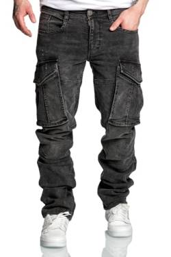 REPUBLIX Herren Sweathose in Stretch Denim Männer Cargo Jogging Jeans R7026 Schwarz W30 von REPUBLIX