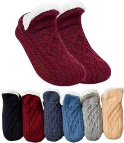 Rutschfeste Thermosocken für den Innenbereich, flauschige Slipper-Socken mit V-Mund, rutschfeste Thermosocken für den Innenboden, Hausschuhe aus gewebten und samtigen Innensocken (35-38, Aprikose) von REPWEY