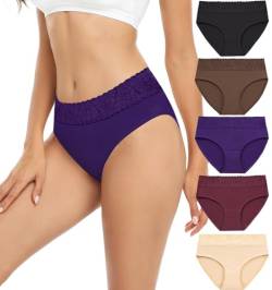 RHYFF Unterhosen Damen Baumwolle Damenunterwäsche Spitzenslips Atmungsaktiver Hipster Weiche Höschen 5er-Pack S-3XL(RDE6004S-Purple) von RHYFF