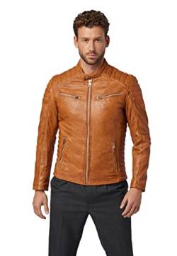 RICANO Cooper – Herren Biker Lederjacke (Slim Fit) - echtes Lamm Leder (XXL, Cognac Braun) von RICANO