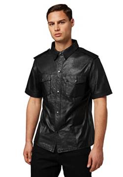 RICANO Mens Shirt SS, Herren Lederhemd, Lamm Nappa Echtleder (schwarz) (M) von RICANO