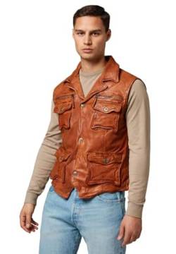 RICANO SK-Vest, Herren Leder-Weste aus echtem Lamm Nappa Leder (Schwarz, Braun, Cognac Braun) (Cognac Braun, 3XL) von RICANO