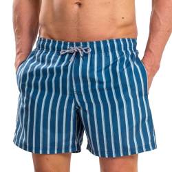 RIPT Herren Essentials Quick Dry UV 50 Sonnenschutz Badeshorts Badehose, Marineblauer Streifendruck, L von RIPT