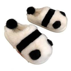 RJDJTTBD Winter Indoor Panda Hausschuhe Frauen flache pelzige Cartoon Frauen Baumwolle Schuhe weibliche süße Tier warme rutschfeste Schuhe Slides (44-45) von RJDJTTBD