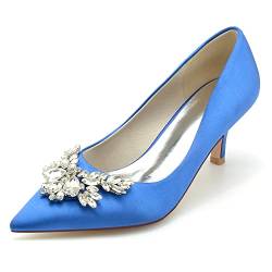 Damen Strass Pumps Kätzchen Absatz Spitze Zehe Hochzeitskleid Schuhe,Blau,36 EU von RJYAUEFR