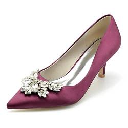 Damen Strass Pumps Kätzchen Absatz Spitze Zehe Hochzeitskleid Schuhe,Burgundy,38 EU von RJYAUEFR