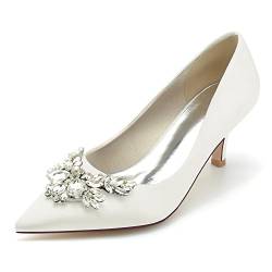 Damen Strass Pumps Kätzchen Absatz Spitze Zehe Hochzeitskleid Schuhe,Elfenbein,40 EU von RJYAUEFR