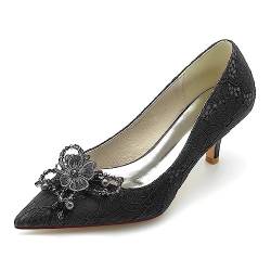 Frauen Slip On Kitten Heels Spitz Toe Brautkleid Schuhe Fliege Braut Pumps Schuhe,Schwarz,43 EU von RJYAUEFR