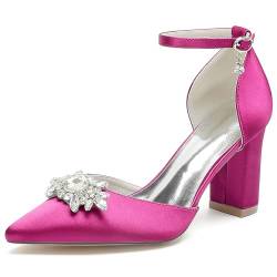 RJYAUEFR Damen Pumps Spitze Zehen Blockabsatz Brautschuhe mit Knöchelriemen klobige Hochzeitskleid Schuhe,Fuchsia,40 EU von RJYAUEFR