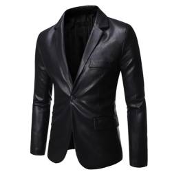 RLEHJN Lederblazer für Herren Schwarz Männer Blazerjacke aus Leder Schmale Passform EIN Knopf Business Party Blazer Freizeit Anzugjacke PU-Leder Sakko Lederjacke Mantel Jackett Herren von RLEHJN