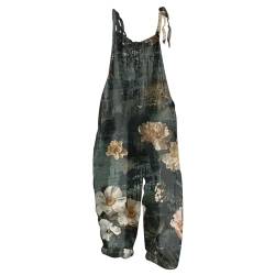 RMBLYfeiye Jumpsuit Mit Schleife Krümelmonster Kostüm Karierte Hose Damen Blumen Bedruckt Vintage Baumwoll Leinen Jumpsuit Lang Weites Bein Spaghetti Jumpsuit Romper Damen (Dunkelgrau, 3Xl) von RMBLYfeiye