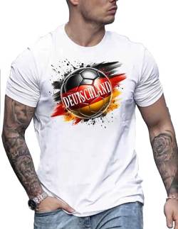 RMK T-Shirt Herren Shirt Kurzarm Basic Rundhals Deutschland Germany WM EM aus Baumwolle T.0793 Weiß-Mitte L von RMK