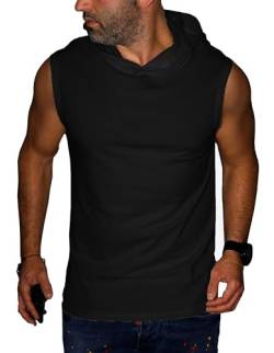 RMK T-Shirt Herren Tanktop Ärmellos Shirt mit Kapuze Achselshirt Basic Rundhals-Ausschnitt aus Baumwolle T.002 Schwarz Uni 4XL von RMK