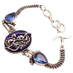 RNGEMS Versilbertes Armband für Damen, Modeschmuck, versilbertes Armband, handgefertigtes Edelsteinarmband, Schmuck für Damen und Mädchen, Charm-Armband, Iolith-Edelstein-Armband, 17 g/m², BR-0767, von RNGEMS