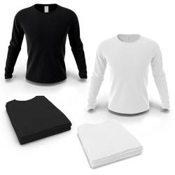 RODOPI Langarmshirt Runner Longsleeve für Damen und Herren Gr.XS-3XL T-Shirt Schwarz und Weiß Arbeitspullover Rundhals 100% Baumwolle - XS Weiß 1er von RODOPI