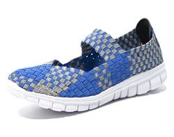 Damen gewebte leichte elastische Trainer Komfort Slip On Sport Wasser Schuhe, blau / grau, 36.5 EU von ROHSCE