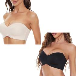 Full Support Rutschfester wandelbarer Bandeau-BH, She Curve trägerloser Push-up-BH, trägerloser Bandeau-BH für Damen, 2 Stück, A, 95C von ROMPOTY