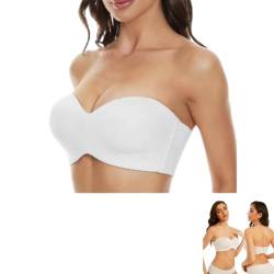 Full Support Rutschfester wandelbarer Bandeau-BH, She Curve trägerloser Push-up-BH, trägerloser Bandeau-BH für Damen, weiß, 95C von ROMPOTY