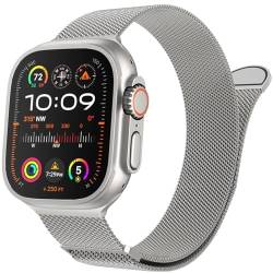 RORFFK Für Apple Watch Band Series 9, Ultra 2, SE, Ultra 8 7 6 5 4 3 2 1 38 mm 40 mm 41 mm 42 mm 44 mm 45 mm 49 mm Damen und Herren, Edelstahl-Mesh-Loop-Magnetverschluss-Ersatz(J,49/45/44/42mm) von RORFFK