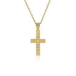 Goldkreuz Zertifikat für klassische Kommunion, ohne Kette, Jungen, Mädchen, Damen, Herren, mit Zirkoniasteinen, Maße 7 x 12 mm (4-a289), Gold von ROSA DI MANUEL