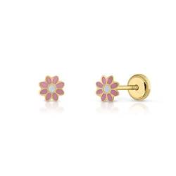 Ohrringe aus Sterlingsilber, zertifiziert, für Mädchen/Damen, Gänseblümchen-Design, Sicherheitsverschluss mit Schraubverschluss, Größe 5 mm (4-7684), Gelbgold von ROSA DI MANUEL