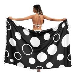 RPLIFE Schwarz-weiße Tupfen-Badeanzug-Abdeckung, Sarong-Wickeltuch, Bade-Sarongs für Damen, lang, Quasten-Sarong, Pool-Sarong-Wickeltuch, Schwarz mit weißen Punkten, Large von RPLIFE