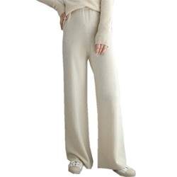 RRMY Strick Hose für Damen Freizeit Hose aus Wolle mit Weitem Bein (Cremeweiß, Medium) von RRMY