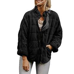 RTGSE Women Casual Dolman Quilted Jacket Long Sleeve Zip Up Stand Neck Lightweight Jacket Warm Winter Outwear (Black, Large) von RTGSE