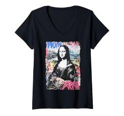 Damen Abstrakt Graffiti Kunst Leonardo Da Vinci Kunst Mona Lisa T-Shirt mit V-Ausschnitt von RTUZ