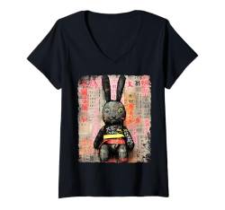 Damen Hip Hop Y2K Hase Hipster Edgy Streetwear Bunny Samurai T-Shirt mit V-Ausschnitt von RTUZ